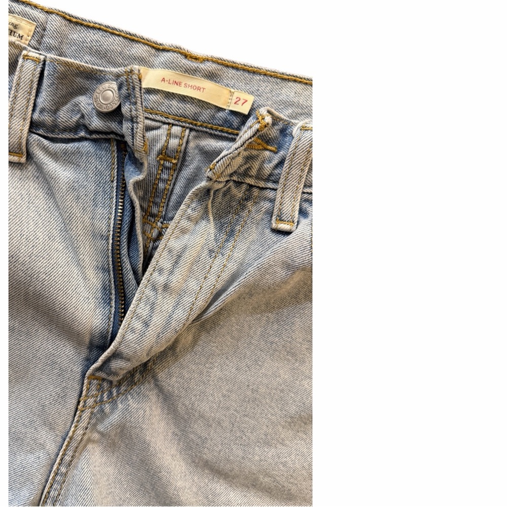 Levi's A-Line High-Rise Light Blue Denim Jean Shorts Cuffed Hem - Picture 3 of 5
